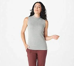 Joan Rivers Wardrobe Builders Mock Turtleneck Tank - Size Medium, Heathered Grey