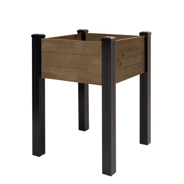 Outdoor Essentials 2 ft. x 2 ft. Rustic Weathered Brown PVC Legs Tool-Free Elevated SPF Planter