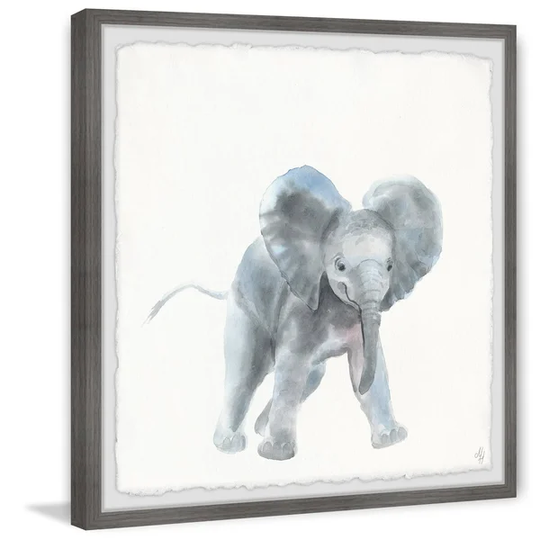 Marmont Hill Playful Elephant Framed Wall Art, Size: 18 inch x 18 inch, Gray