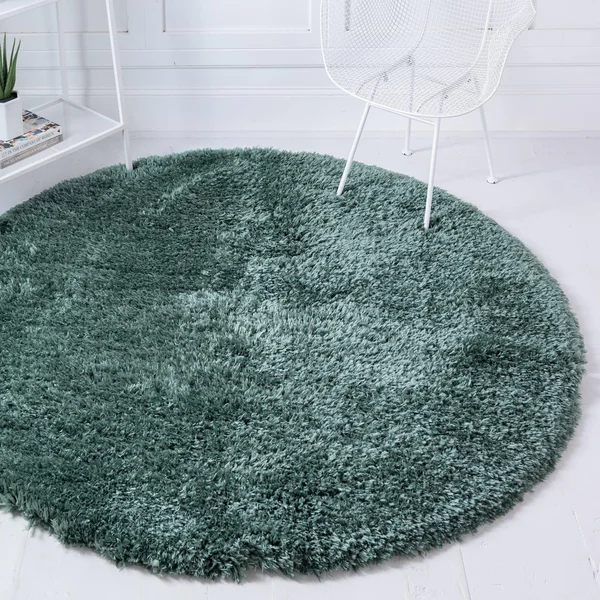 Rugs.com Infinity Collection Solid Shag Area Rug 4 ft Round Forest Green Shag
