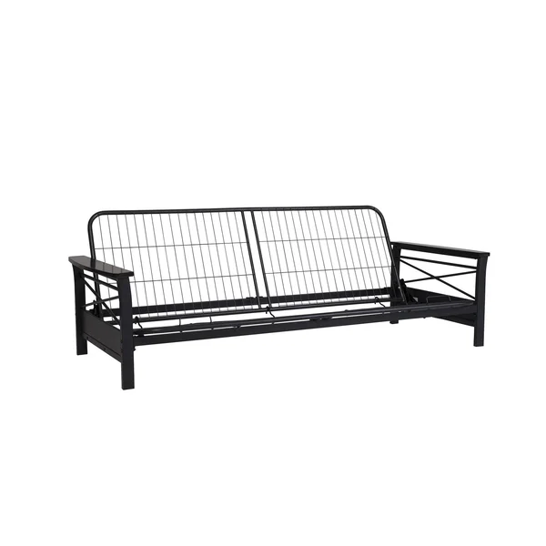Nadine Metal Futon Frame with Wood Armrests - Espresso/Black - DHP
