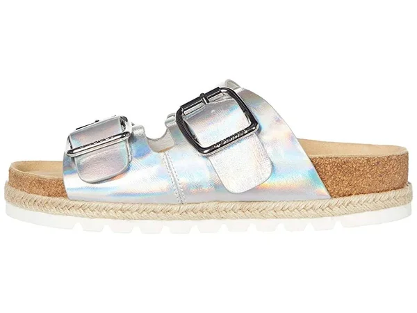 J/Slides Leighton Sandal Silver Metallic Leather - Silver 9 Medium
