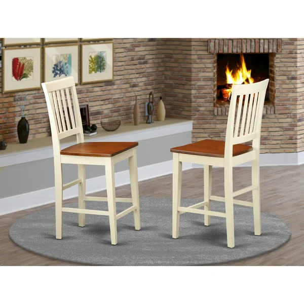 East West Furniture Vernon Counter Height Stool with Microfiber Seat - Set of 2 - Buttermilk