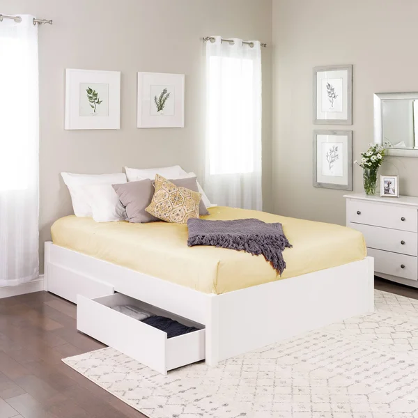 Prepac Queen Select 4-Post Platform Bed with 2 Drawers - White