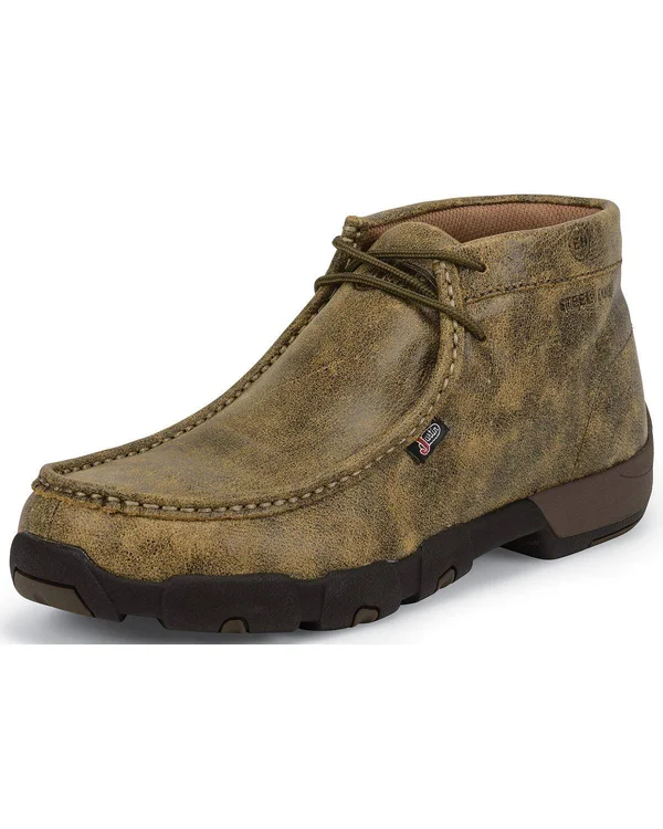 Justin Boots Men's Cappie Steel-Toe Work Shoes - Tan (9)
