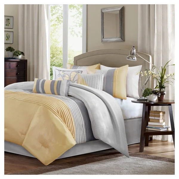 Madison Park - Amherst 7 Piece Comforter Set - Yellow - Cal King