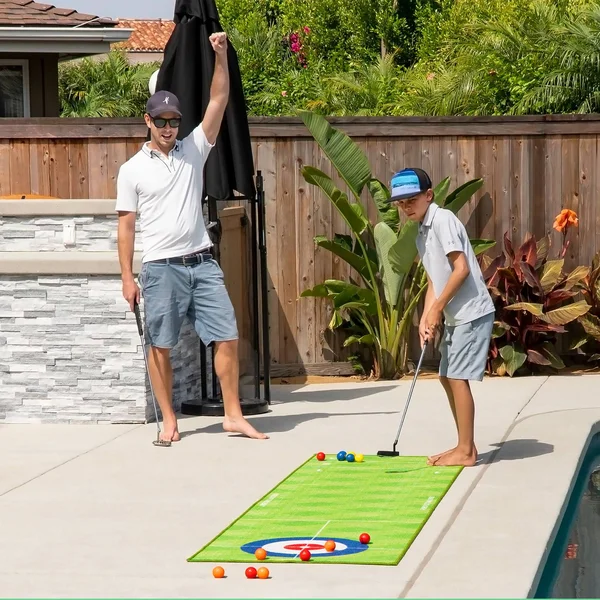 Gosports Pure Putt Challenge Curling & Shuffleboard 2-in-1 Putting Game (10ft Putting Green Rug with 16 Golf Balls & Sco