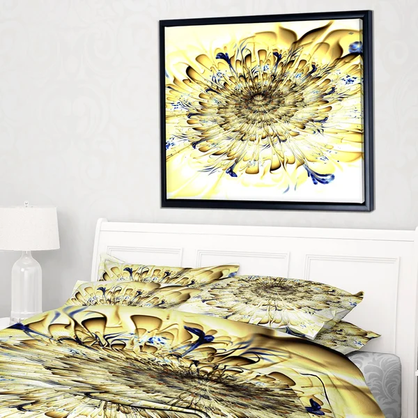 Designart 'Light Yellow Digital Art Fractal Flower' Floral Framed Canvas Art Print - 20 in. Wide x 12 in. High