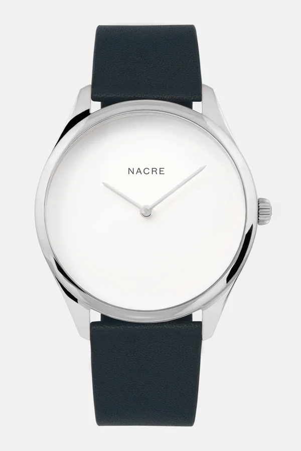 Nacre Watches - Lune - Stainless Steel - Navy Leather Unisex Watch