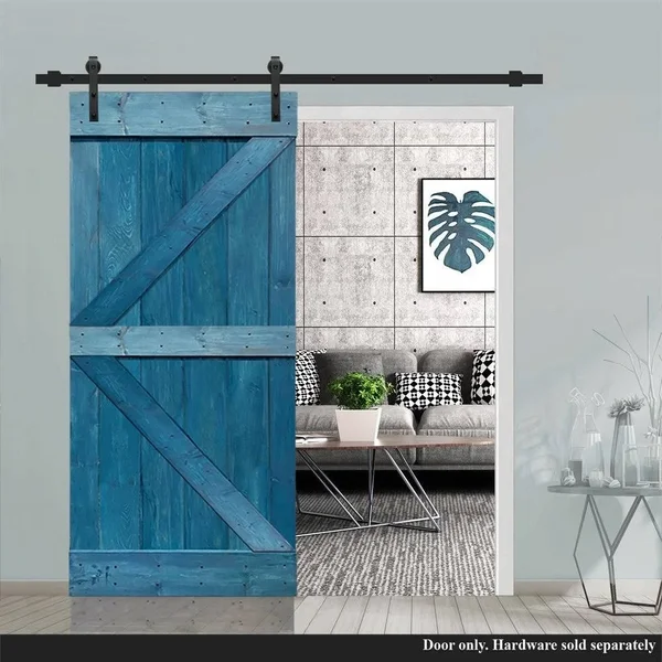 CALHOME K Series Stained Solid Pine Wood Interior Sliding Barn Door (Atlantic - 30 x 84)