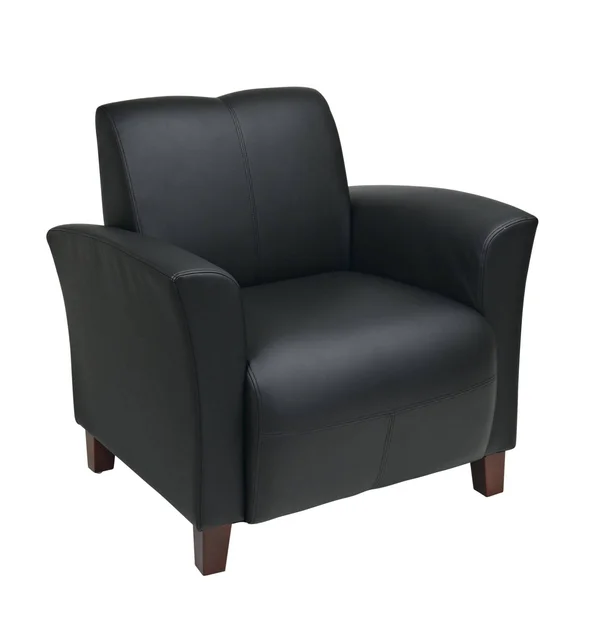 Office Star Breeze Black Eco Leather Club Chair with Cherry Finish Legs
