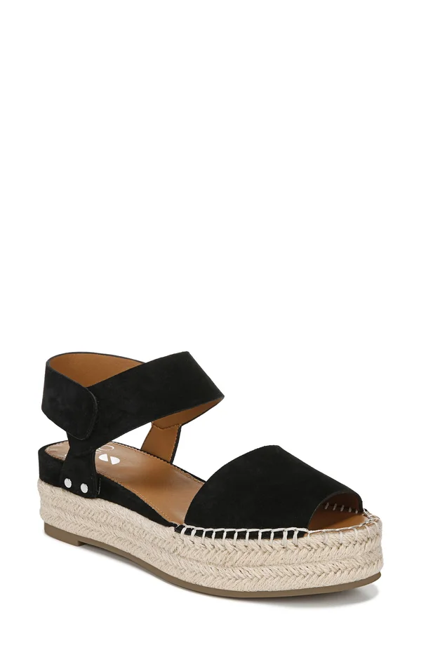 Sarto by Franco Sarto Oak Suede Espadrille Sandals, Womens, 6M, Black