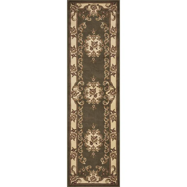 Kas Corinthian 5312 Aubusson 7&7x22 x 10&10x22 Green, Ivory Area Rug