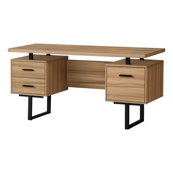 Monarch Specialties Computer Desk - 3 Storage Drawers, Reversible, Floating Desktop - 60x22L - Light Reclaimed Wood-Look, Bla