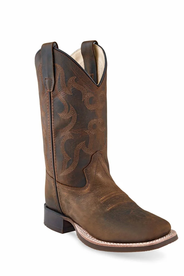 Old West Children's Broad Square Toe Boots - Brown
