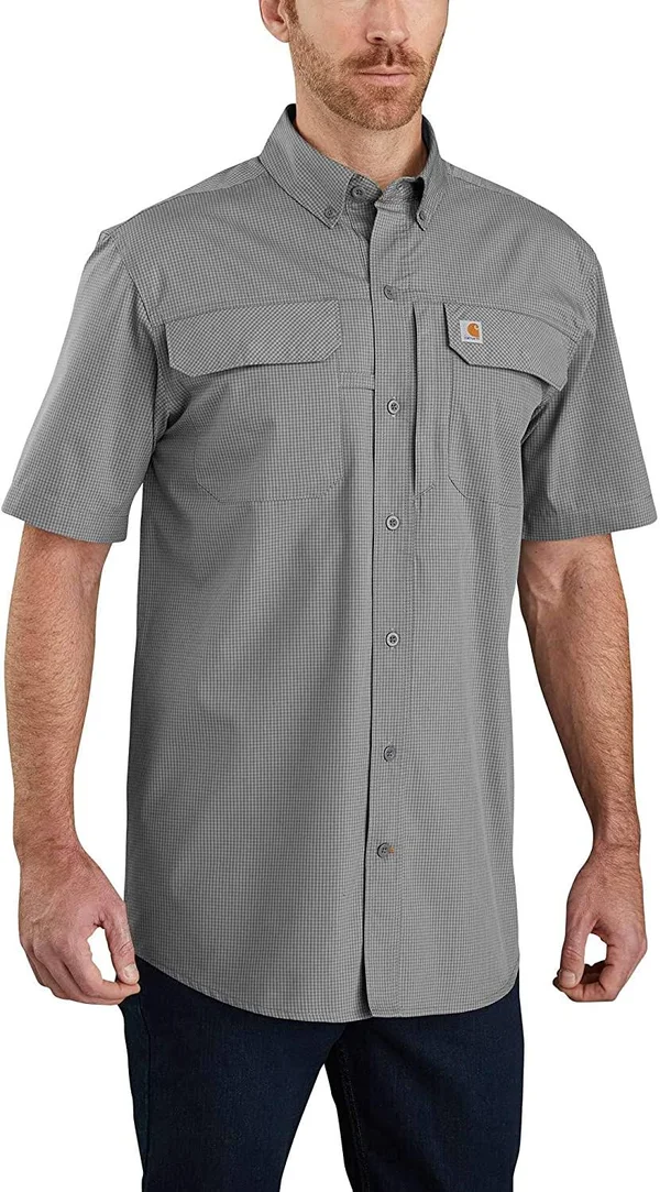 Carhartt Men's Force Lightweight Short Sleeve Plaid Shirt - Asphalt