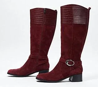 Marc Fisher Wide Calf Leather Tall Shaft Boots- Hailin, Size 7 Wide, Burgundy Suede