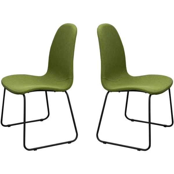 Benzara BM191060 Fabric Upholstered Dining Side Chairs with Metal Sled Legs Set of Two Green and Black