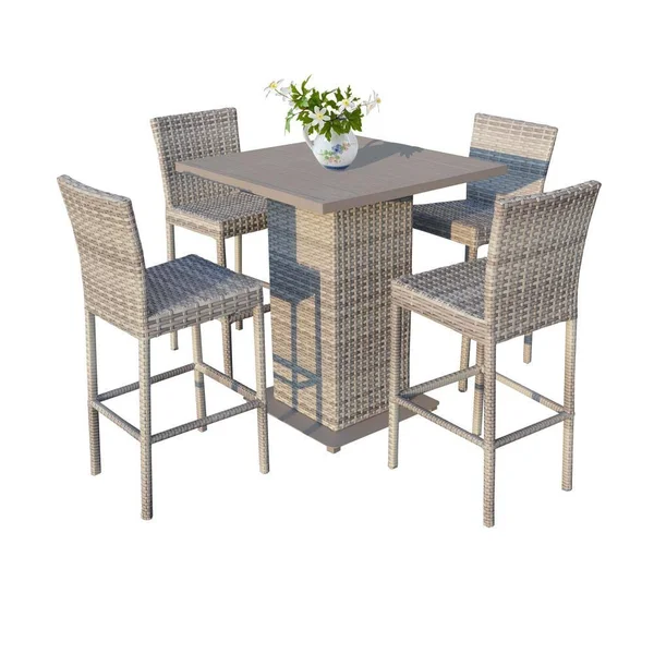 TK Classics Fairmont Pub Table Set with Barstools 5 Piece Outdoor Wicker Patio Furniture
