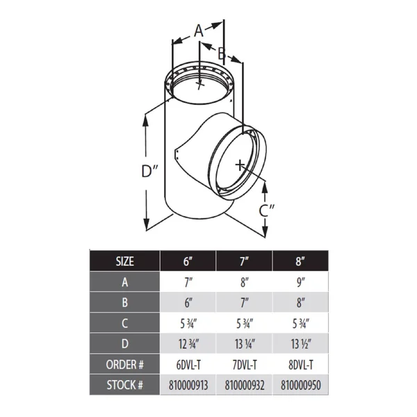 Duravent DVL 8x22 Double-Wall Tee with Cover 8DVL-T