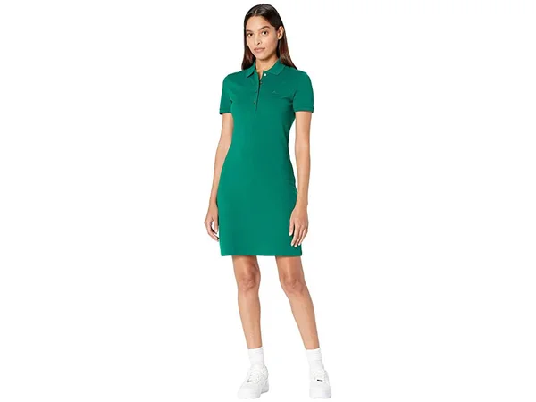 Lacoste Women's Short Sleeve Slim Fit Stretch Pique Polo Dress, Swing, 2