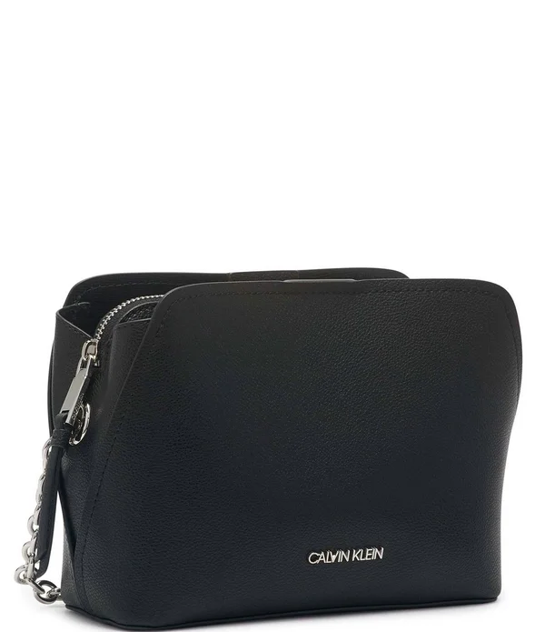 Calvin Klein Hailey Pebble Textured Snap Crossbody Bag - Black/Silver