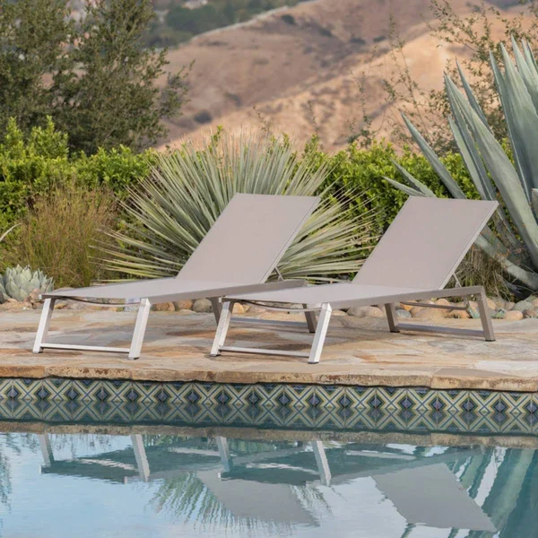 Noble House Myers Outdoor Aluminum Chaise Lounge in Gray (Set of 2)