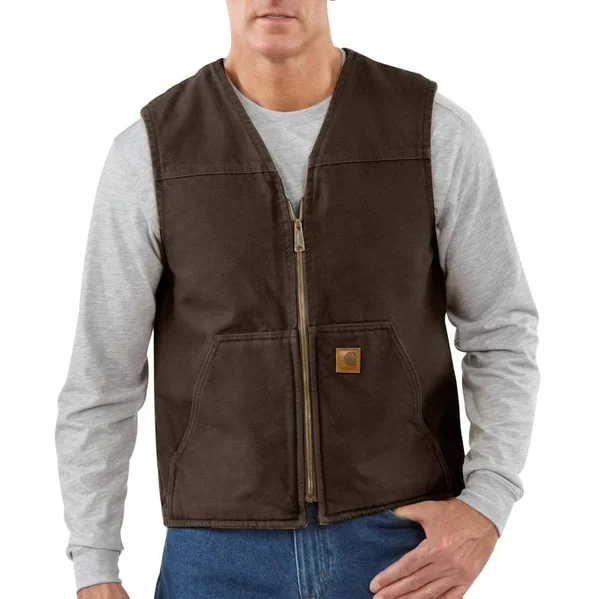 Carhartt Men's Sandstone Sherpa Lined Rugged Vest Dark Brown