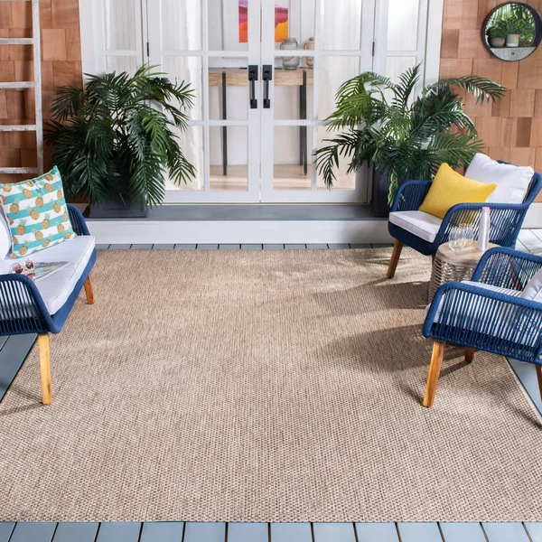 Safavieh Courtyard Natural/Black 8 ft. x 10 ft. Solid Distressed Indoor/Outdoor Area Rug