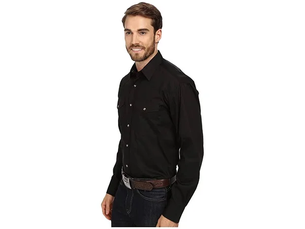 Roper Western Shirt Mens L/S Snap Solid Black 03-001-0265-1017 BL