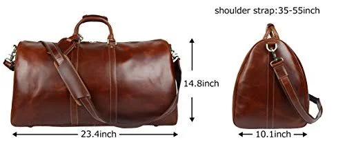 BAIGIO Men's Genuine Leather Weekend Overnight Travel Luggage Duffel Bag Boarding Bag (Brown)