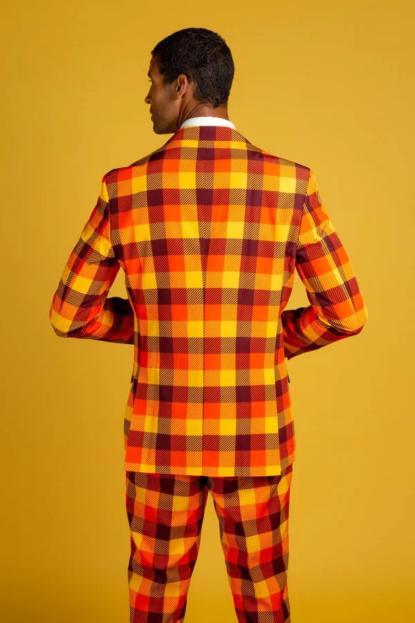 that 70s Suit, Thanksgiving Plaid Suit, Size 36, Orange, Shinesty