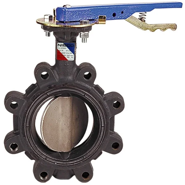 Nibco NLG100J LD-2000-3 Series Ductile Iron Butterfly Valve with EPDM Liner and Aluminum Bronze Disc - Lever-Lock Handle, Lug, 5x