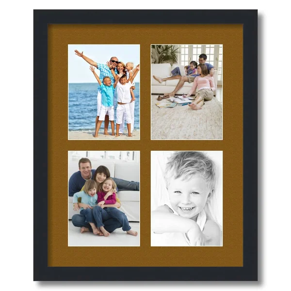 Collage Picture Frame - Satin Black Frame with 4 openings for 6x8 Photos with Brown Coronado Mat. D3926EB534, ArtToFrames