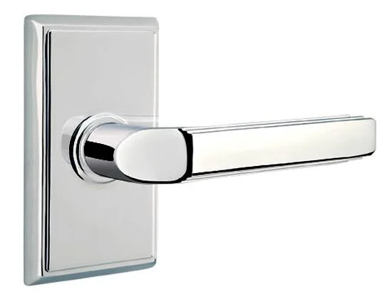 Emtek 8121MUS15LH Passage Milano Lever with Rectangular Rose Finish: Satin Nickel, Handle Orientation: Left