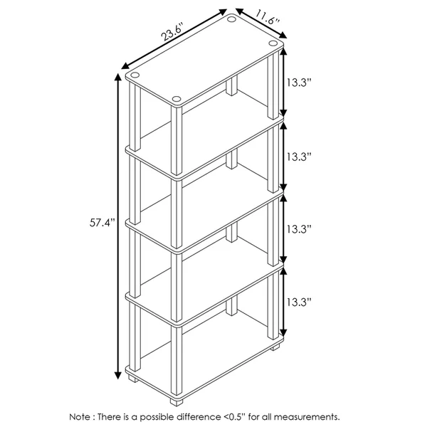 Furinno Turn-S-Tube 5-Tier Multipurpose Shelf Display Rack with Square Tubes - Walnut/Brown
