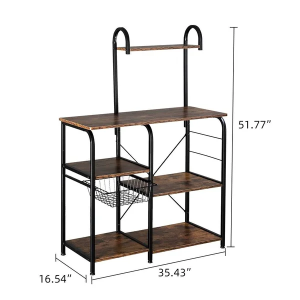 Phoebecat 4-Tier Kitchen Baker&s Rack Storage Shelf Microwave Stand w/ 10 Hooks - Deep Brown