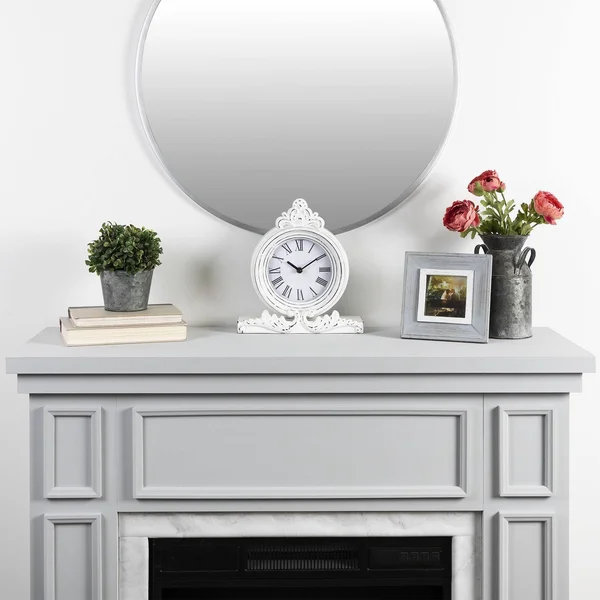 Vintage Look White Distressed Table Clock (383234)