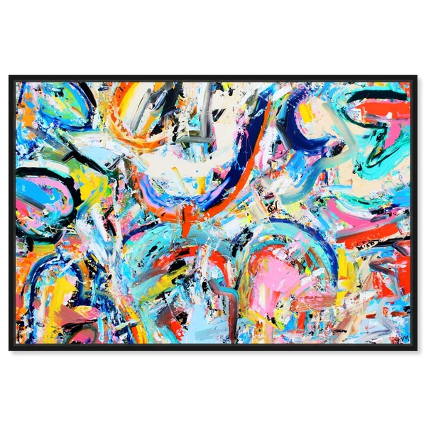 Oliver Gal Abstract Wall Art Framed Canvas Prints 'Vita Loqui by Tiago Magro' Paint - Blue - Pink - 54 x 36 - Gold