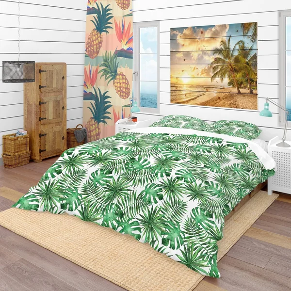 Designart &Leaves & Brunches of Tropical Plants & Trees& Tropical Bedding Set - Duvet Cover & Shams - Twin Cover + 1