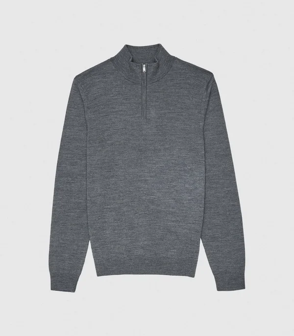 Men's Reiss Blackhall Wool Half Zip Pullover - Size Small - Grey
