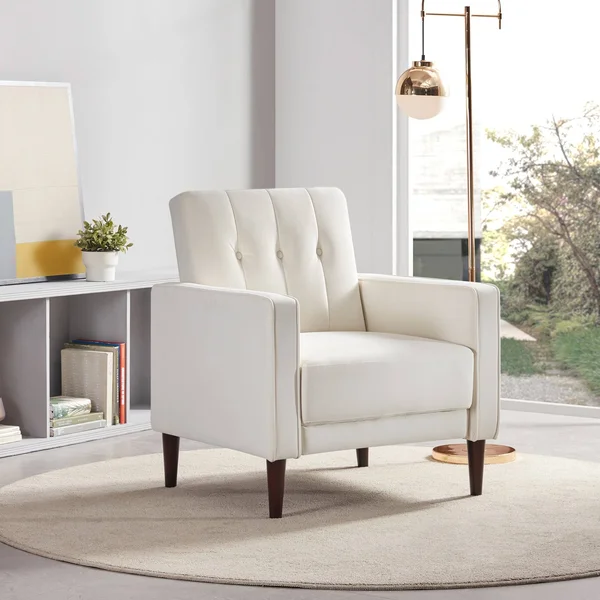 BELLEZE Valencia Accent Chair Tufted Fabric Armchair - 6 Colors - Standard - White