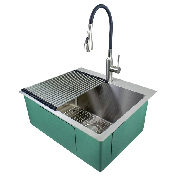 Transolid 25 in. x 22 in. x 12 in. Stainless Steel Drop-In or Undermount Laundry/Utility Sink Kit with Faucet and Accessories, S