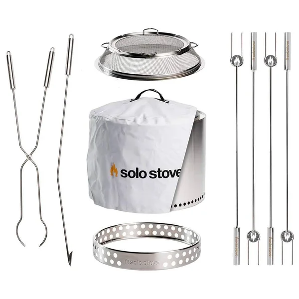 Solo Stove Ultimate Bonfire Bundle Includes Bonfire Stand, Spark SHIELD, Weather COVER, Roasting Sticks, Fire Pit Tools and Tool
