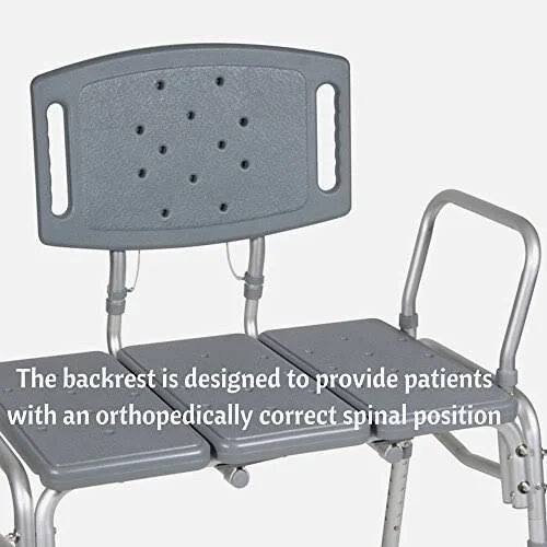 Healthline TRANSFER Bench Adjustable Height - Heavy Duty Bariatric Tub TRANSFER Bench with BACK, Non