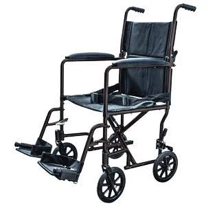 Lightweight Aluminum Transport Chair Wheelchair, Fixed Full Arms, 19x22 Seat Burgundy