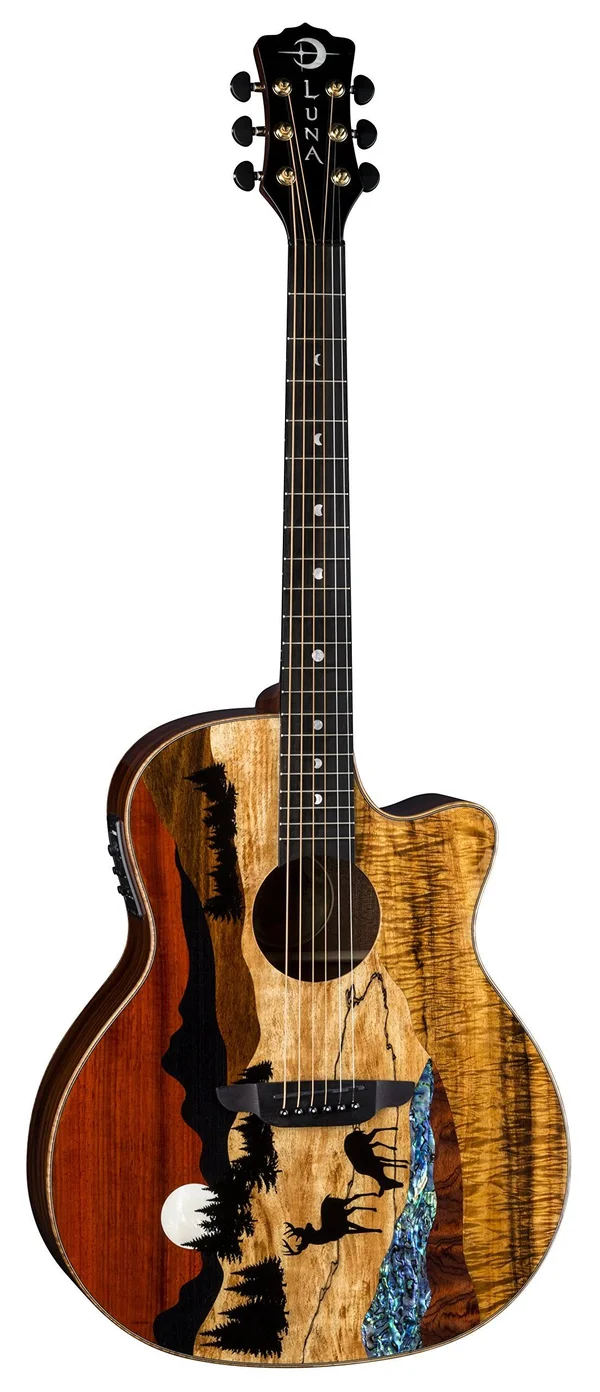 Luna Vista Deer Tropical Wood Acoustic-Electric Guitar with Case, Natural