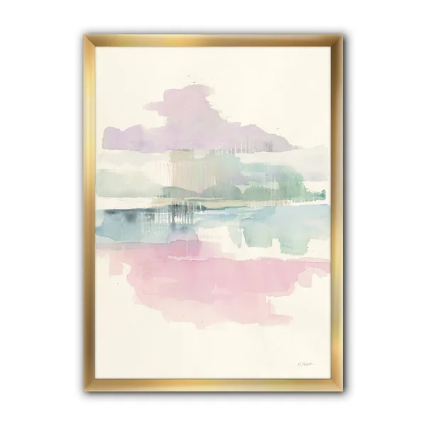 Designart 'Pink Lifting Fog' Shabby Chic Framed Art Print - 34 in. Wide x 44 in. High - Gold