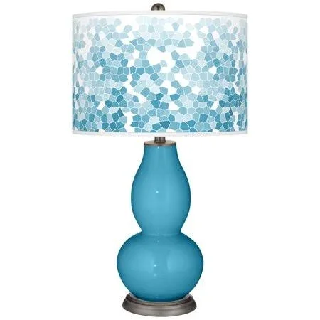 Color + Plus Jamaica Bay Mosaic Giclee Double Gourd Table Lamp, Blue