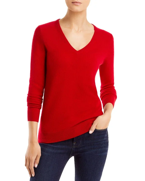 C by Bloomingdale&s V-Neck Cashmere Sweater - 100% Exclusive - x Small, Marled Plum